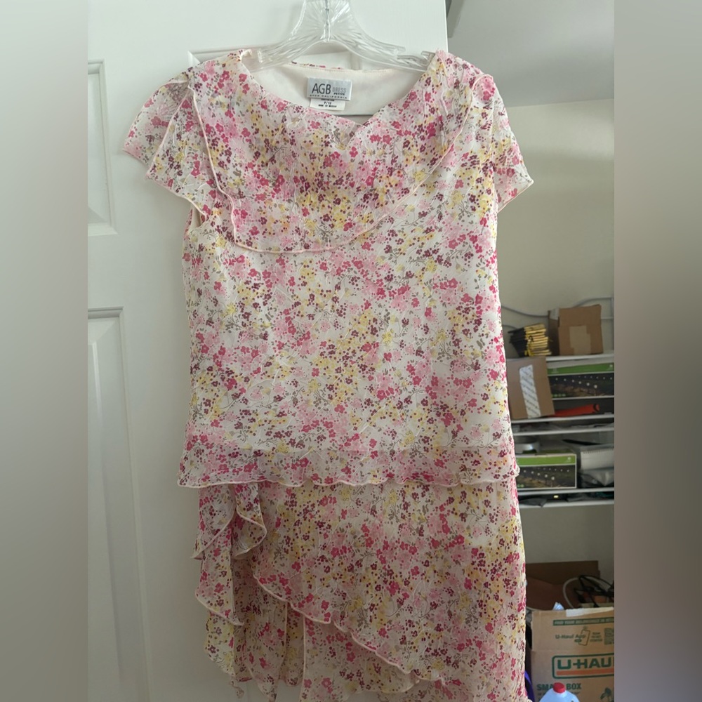AGB Pink and Yellow Floral Chiffon skirt and top set